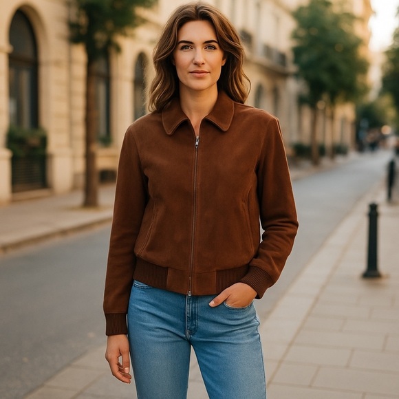 Talbots Brown Suede Leather Bomber Jacket Coat 14 - Picture 1 of 15